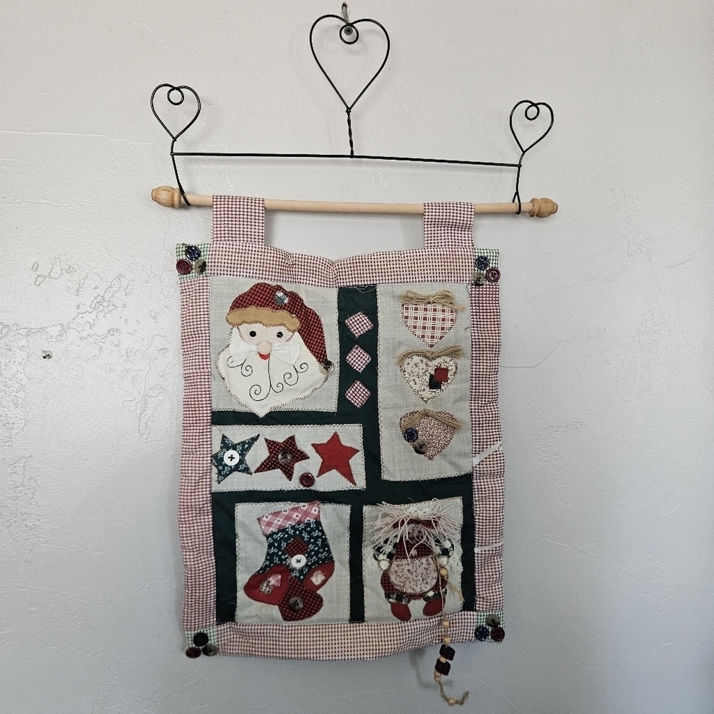 Rustic Christmas Festive Patchwork Wall Hanging Scroll Country Santa Stocking